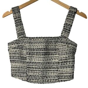 Altar'd State Womens Tweed Crop Top Cream Black‎ Textured Square Neck Size XS